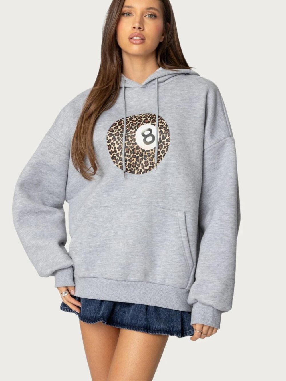 Edikted Leopard 8 Oversized Hoodie Color Gray Size Large